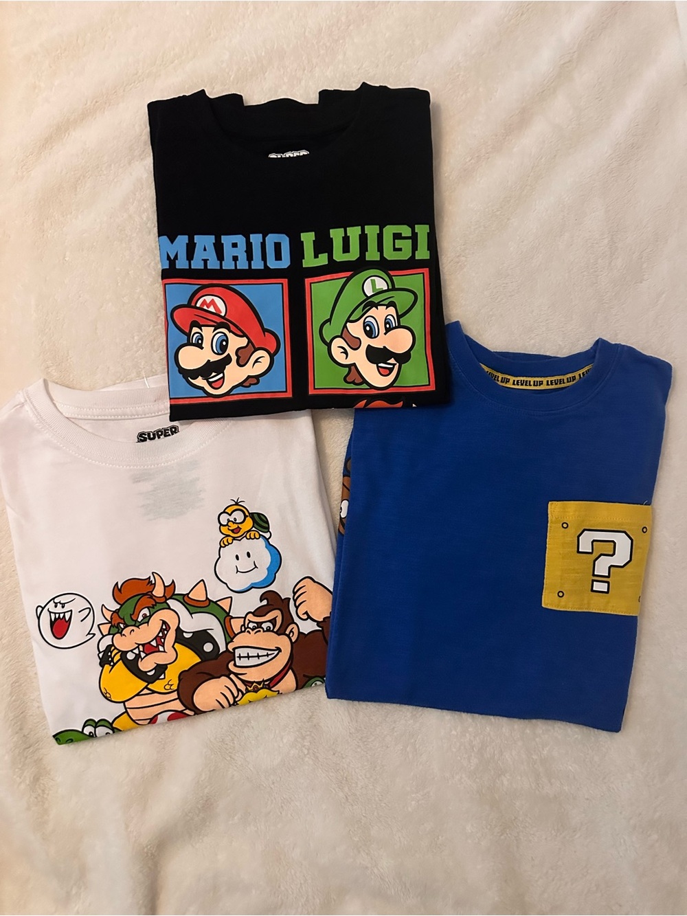 Nintendo Kids Super Mario & Luigi Graphic Tee Bundle - Black, White, Royal Blue